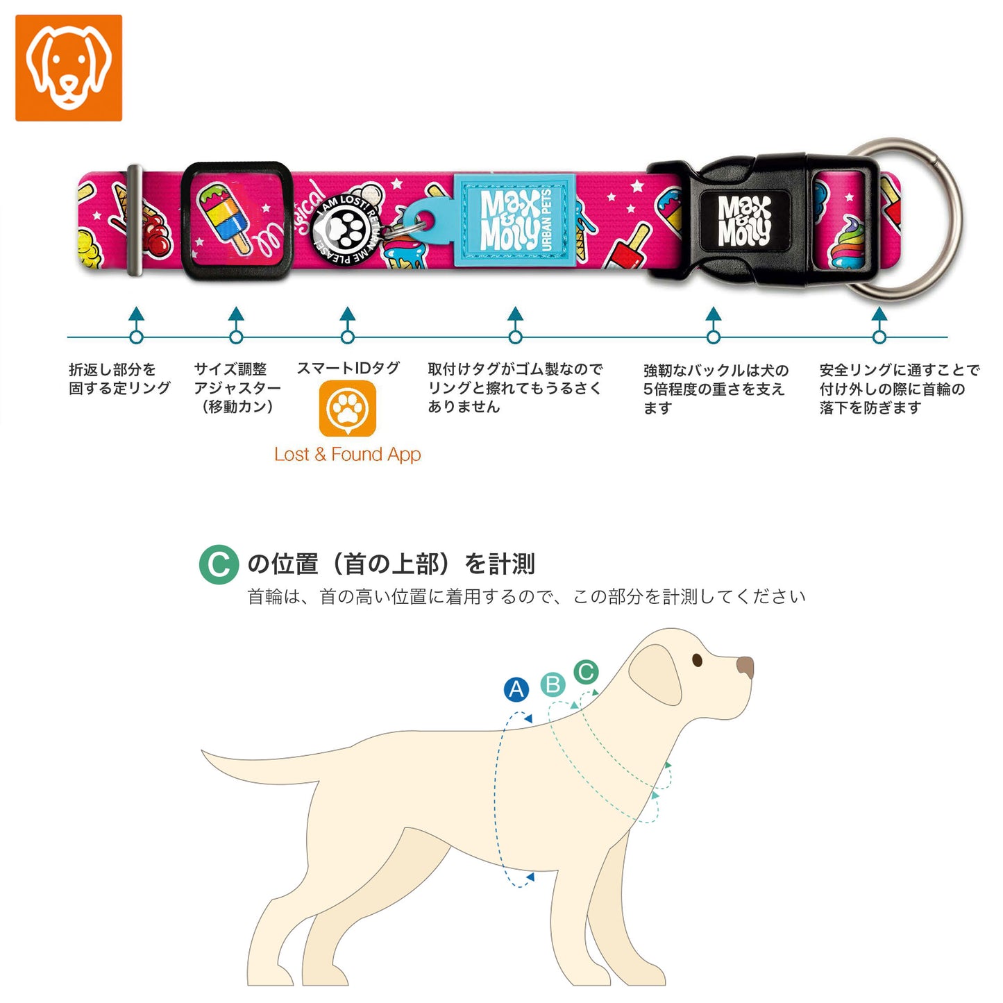 マックスアンドモーリー　犬用首輪　スマートIDタグ付き　マジカル